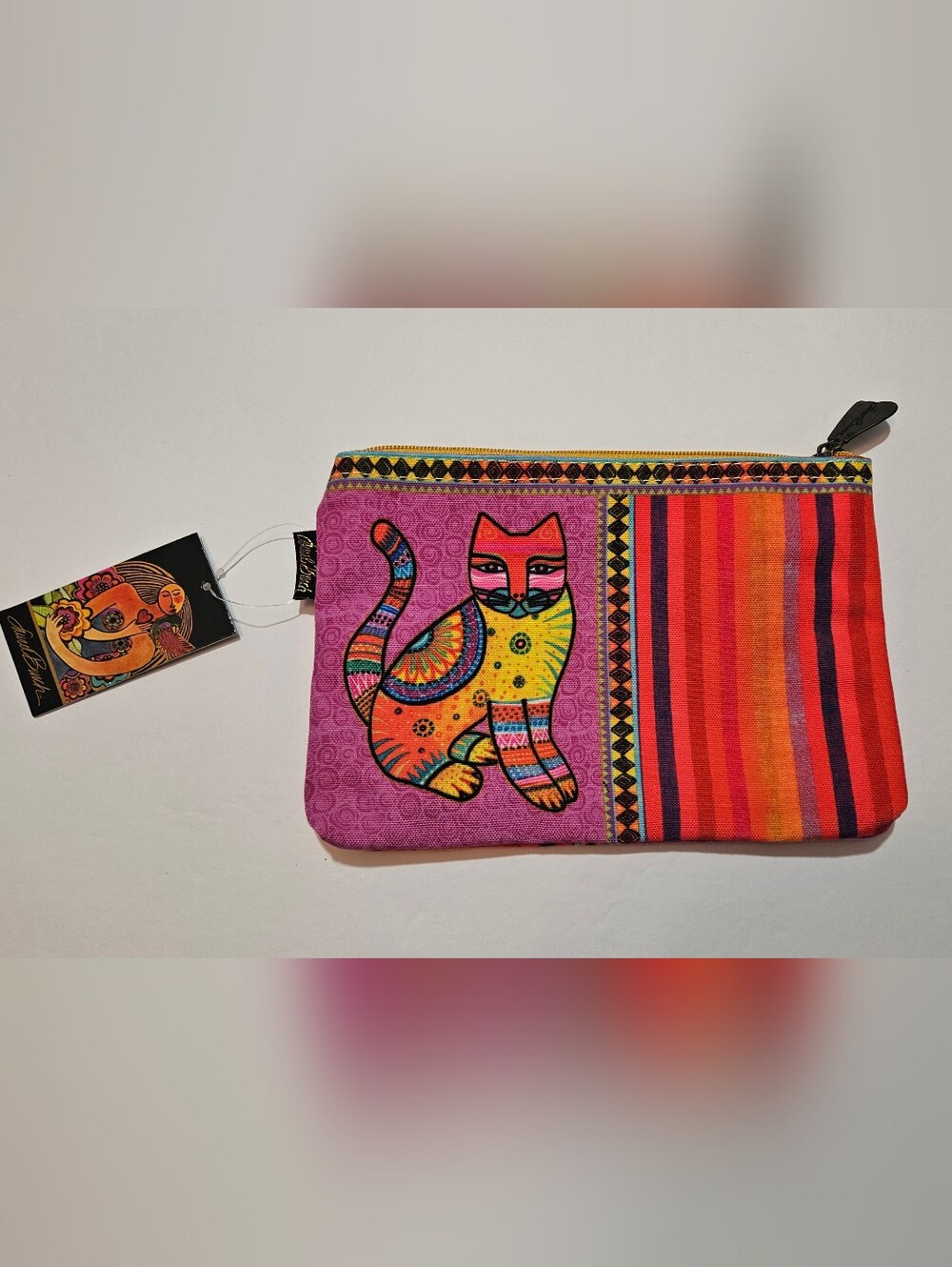 Colorful Laurel Burch Cat Canvas Cosmetic Pouch Y2K
